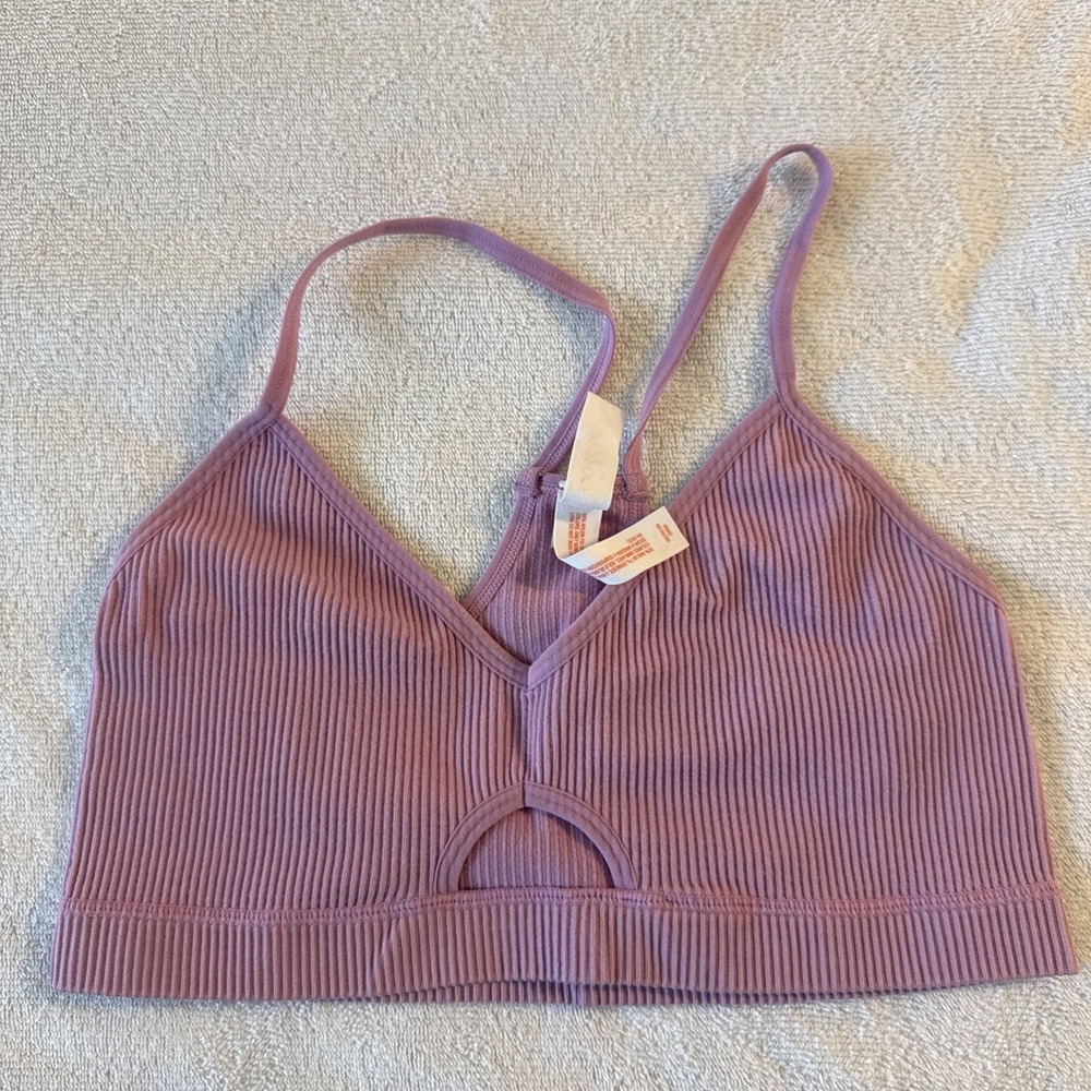 Colsie Mauve Purple Ribbed Bralette Sz M Keyhole Cutout Adjustable Straps
